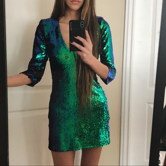 zara green sequin dress